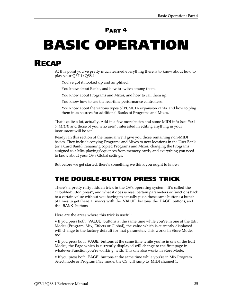 Basic operation, Ecap, The double-button press trick | ALESIS QS8.1 User Manual | Page 38 / 188