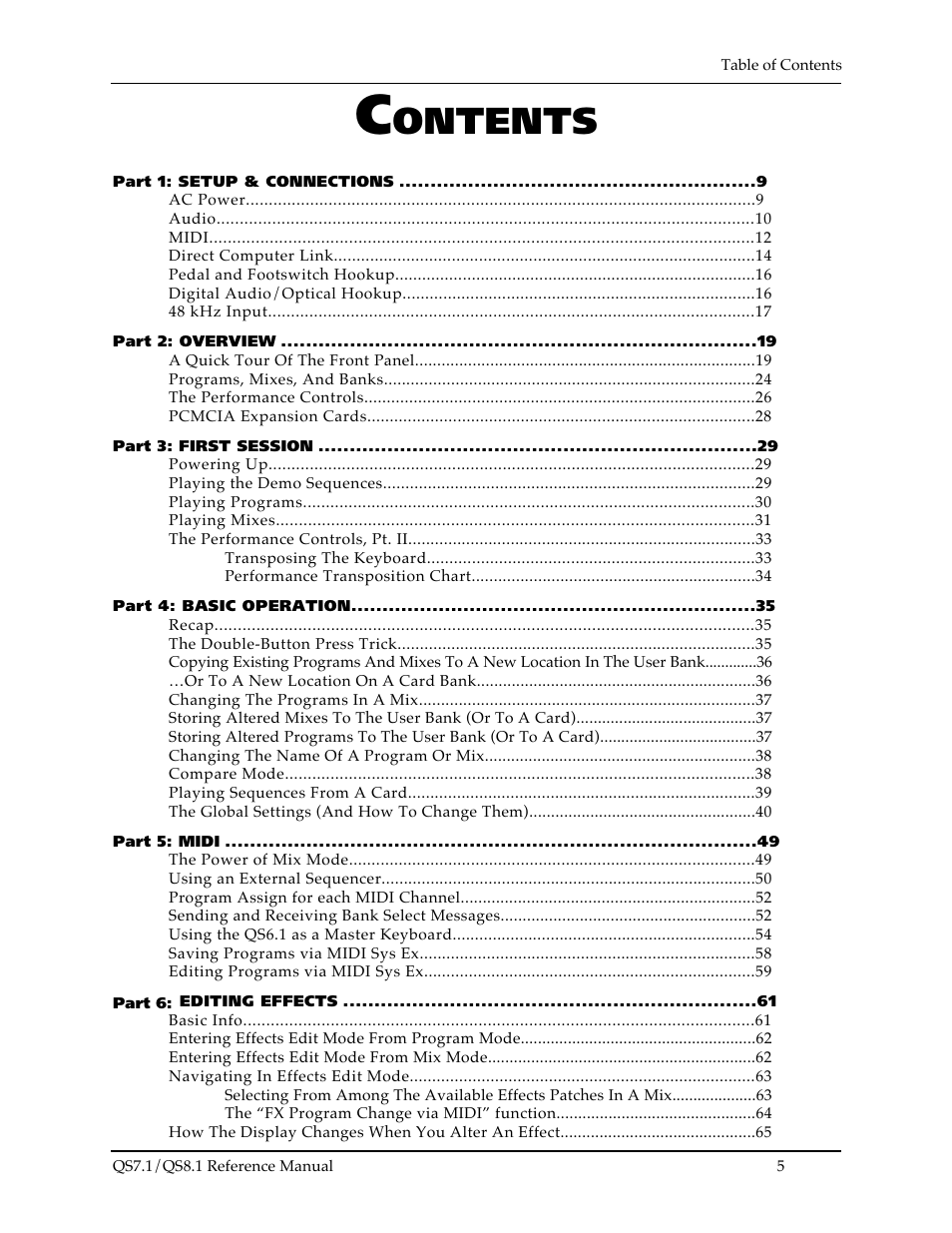 Ontents | ALESIS QS8.1 User Manual | Page 5 / 188