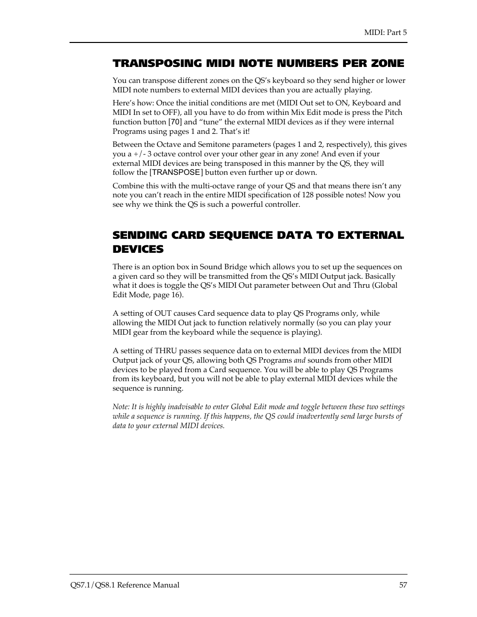 Sending card sequence data to external devices | ALESIS QS8.1 User Manual | Page 63 / 188