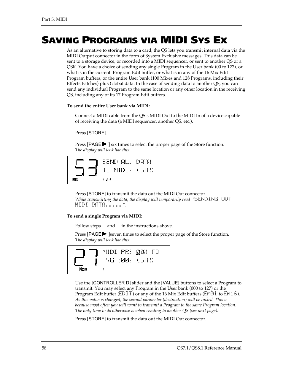 Midi s, Aving, Rograms via | ALESIS QS8.1 User Manual | Page 64 / 188