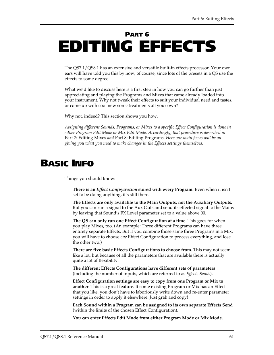 Editing effects, Asic | ALESIS QS8.1 User Manual | Page 67 / 188