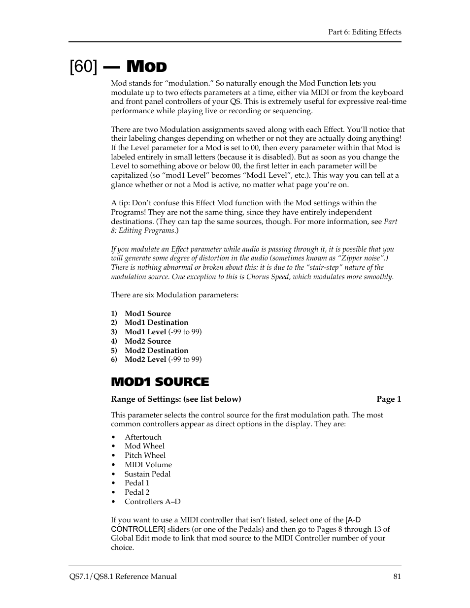 Mod1 source | ALESIS QS8.1 User Manual | Page 87 / 188