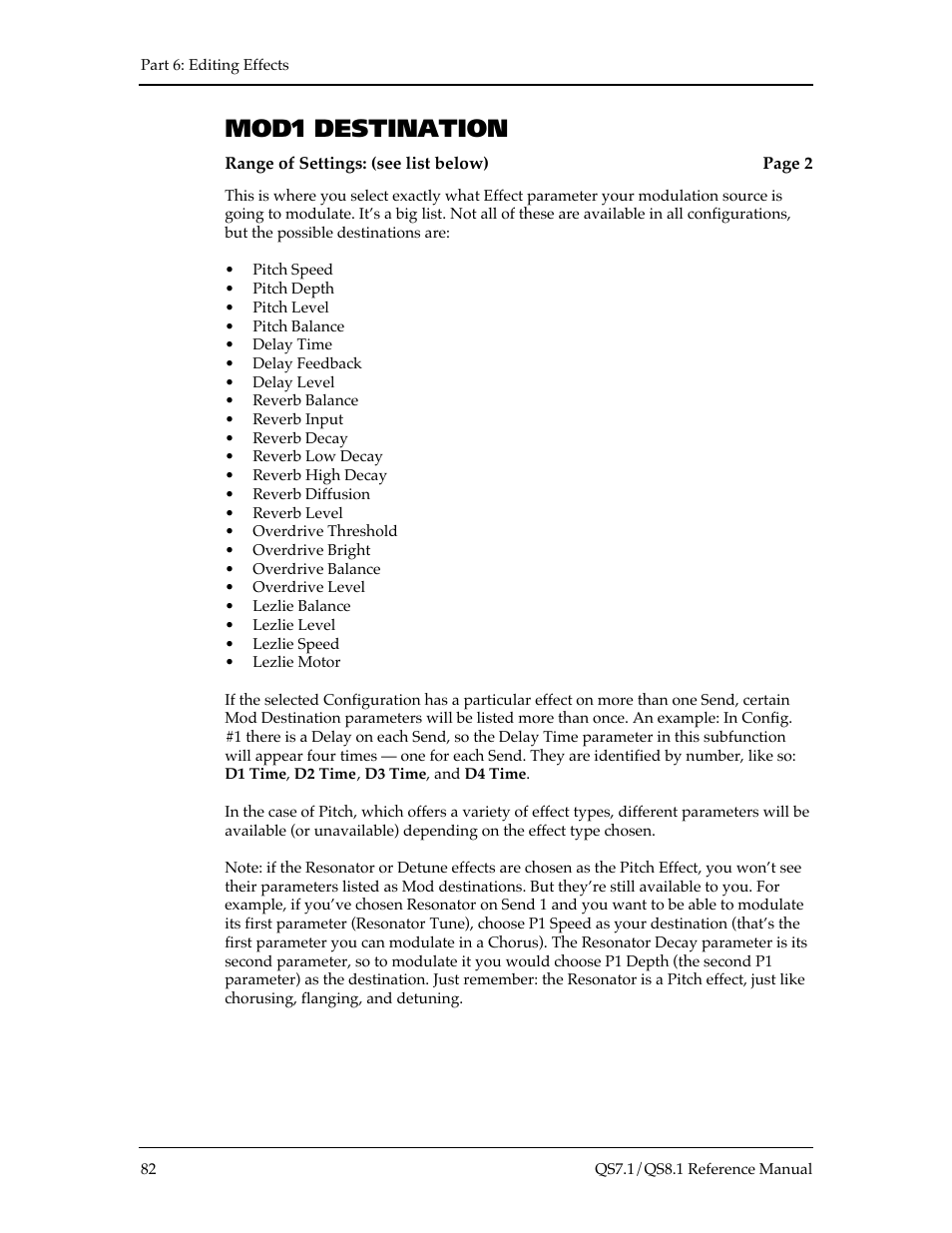 Mod1 destination | ALESIS QS8.1 User Manual | Page 88 / 188
