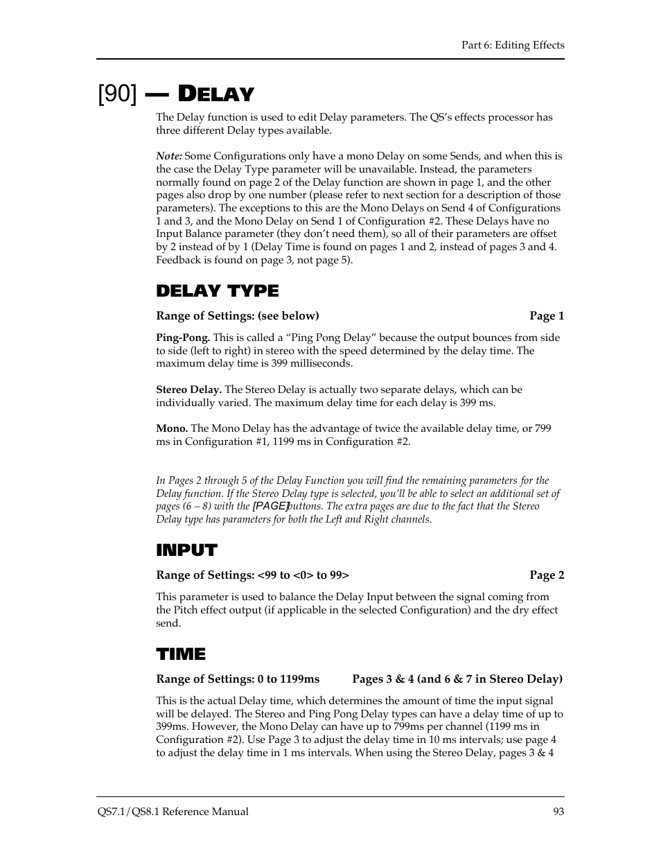 Elay, Delay type, Input | Time | ALESIS QS8.1 User Manual | Page 99 / 188