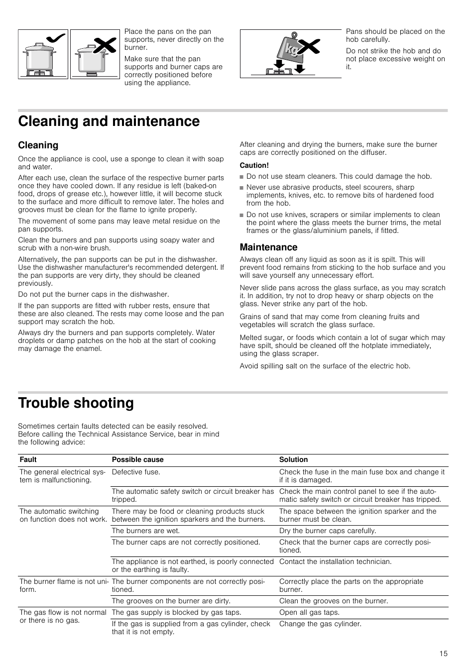 Cleaning and maintenance, Cleaning, Caution | Maintenance, Trouble shooting, Cleaning maintenance | Siemens ER726RB71E User Manual | Page 15 / 59