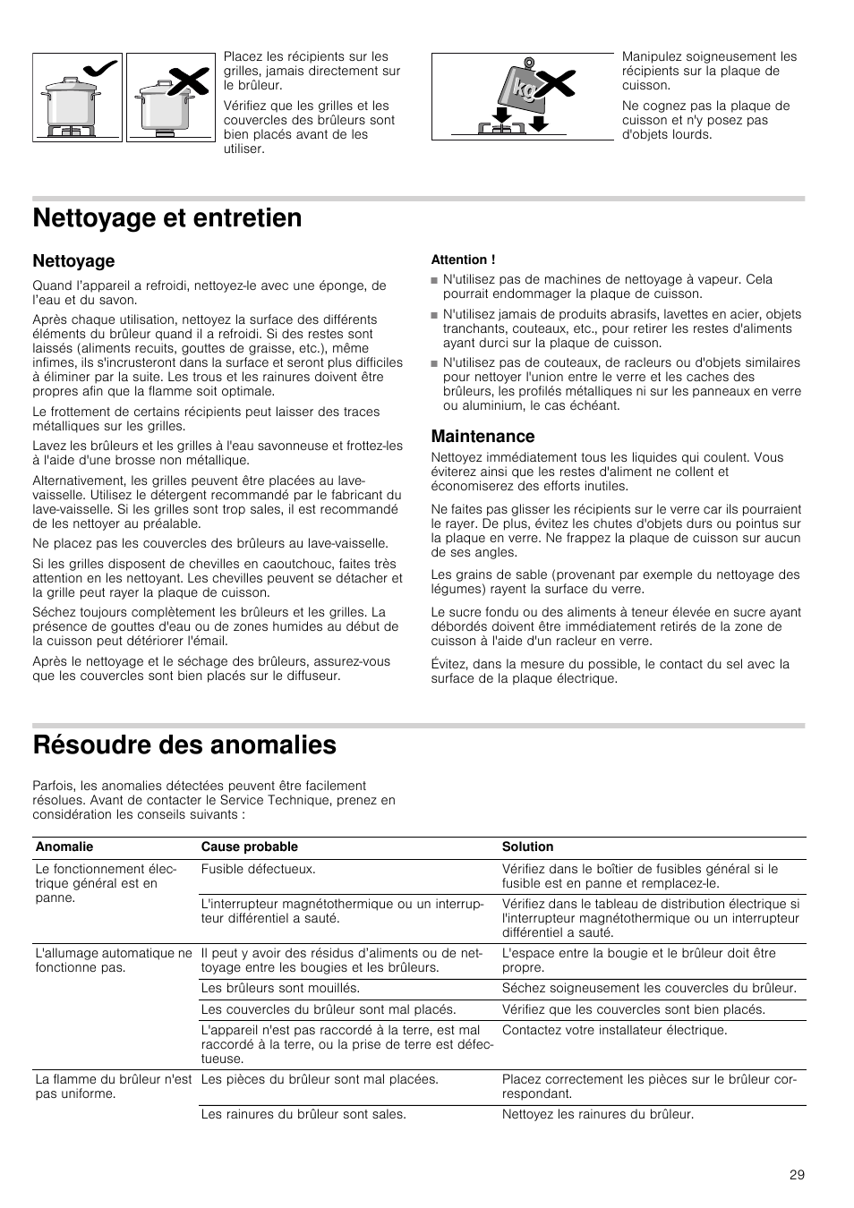 Nettoyage et entretien, Nettoyage, Attention | Maintenance, Résoudre des anomalies, Maintenance résoudre des anomalies | Siemens ER726RB71E User Manual | Page 29 / 59