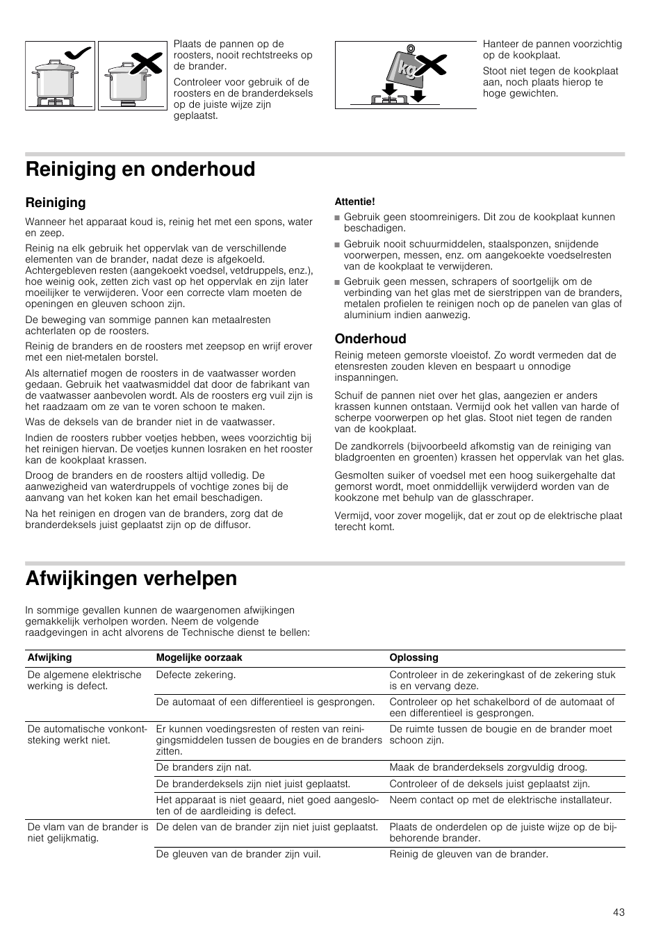 Reiniging en onderhoud, Reiniging, Attentie | Onderhoud, Afwijkingen verhelpen, Reiniging en onderhoud reiniging onderhoud | Siemens ER726RB71E User Manual | Page 43 / 59