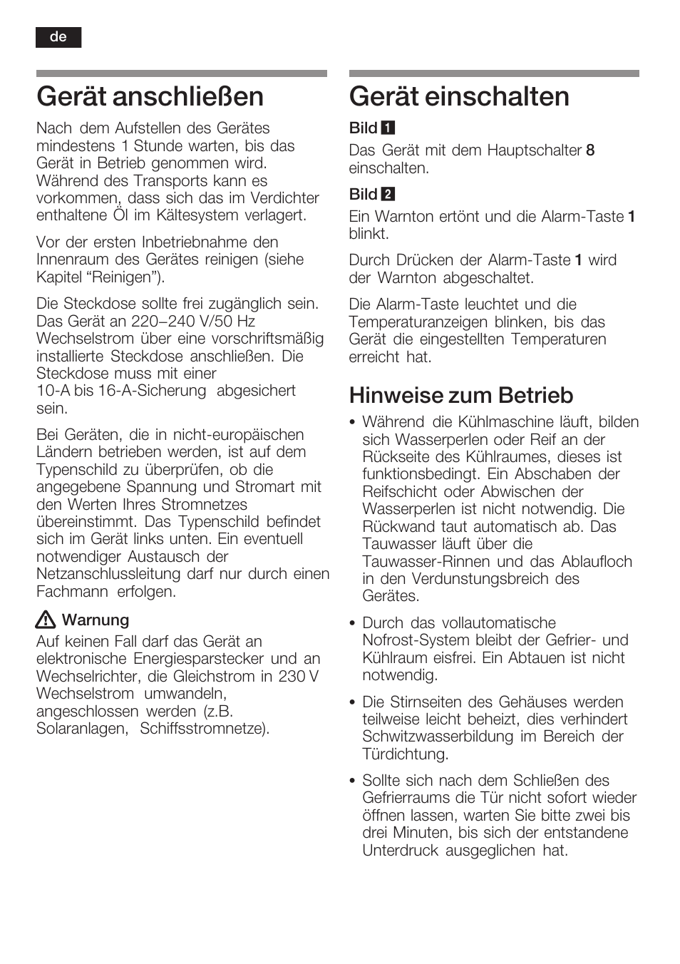 Gerät anschließen, Gerät einschalten, Hinweise zum betrieb | Siemens KI34NP60 User Manual | Page 10 / 98