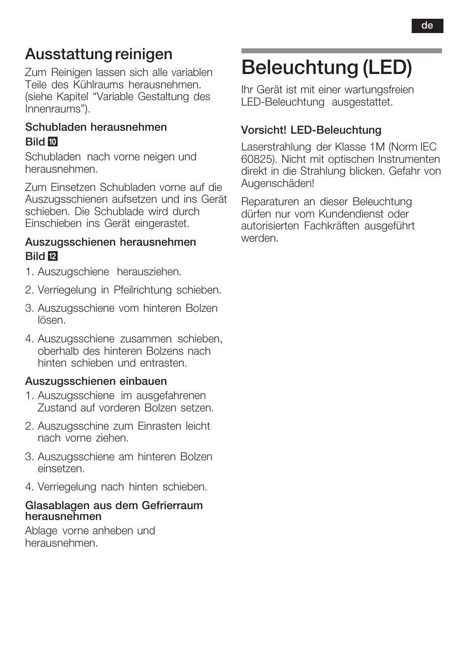 Beleuchtung (led), Ausstattung reinigen | Siemens KI34NP60 User Manual | Page 19 / 98