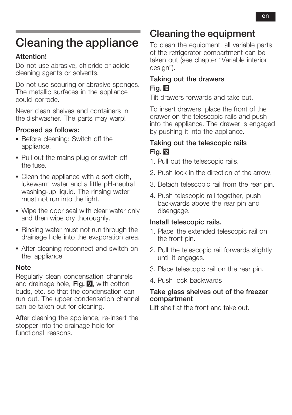 Cleaning the appliance, Cleaning the equipment | Siemens KI34NP60 User Manual | Page 35 / 98