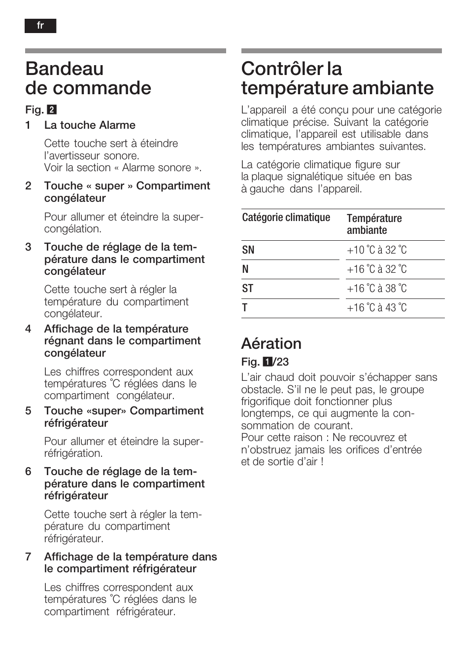 Bandeau de commande, Contrôler la température ambiante, Aération | Siemens KI34NP60 User Manual | Page 44 / 98