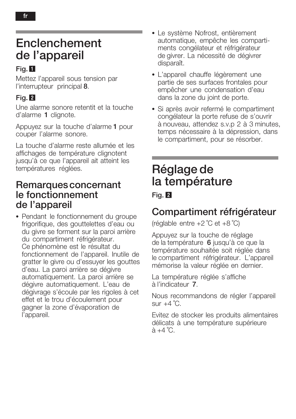 Enclenchement de l'appareil, Réglage de la température, Compartiment réfrigérateur | Siemens KI34NP60 User Manual | Page 46 / 98