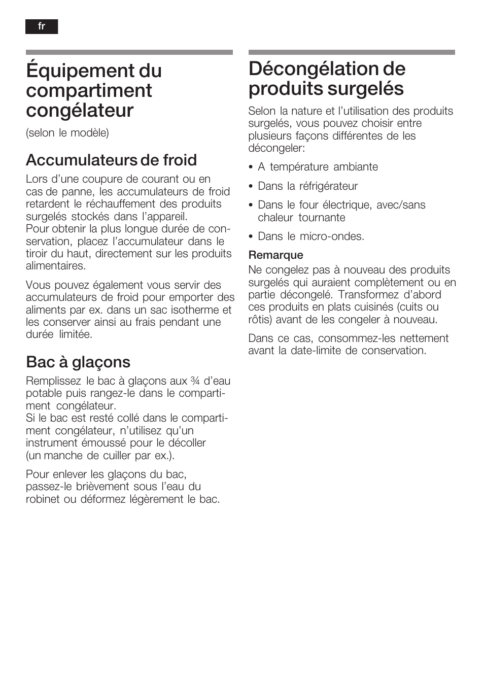 Équipement du compartiment congélateur, Décongélation de produits surgelés, Accumulateurs de froid | Bac à glaçons | Siemens KI34NP60 User Manual | Page 54 / 98