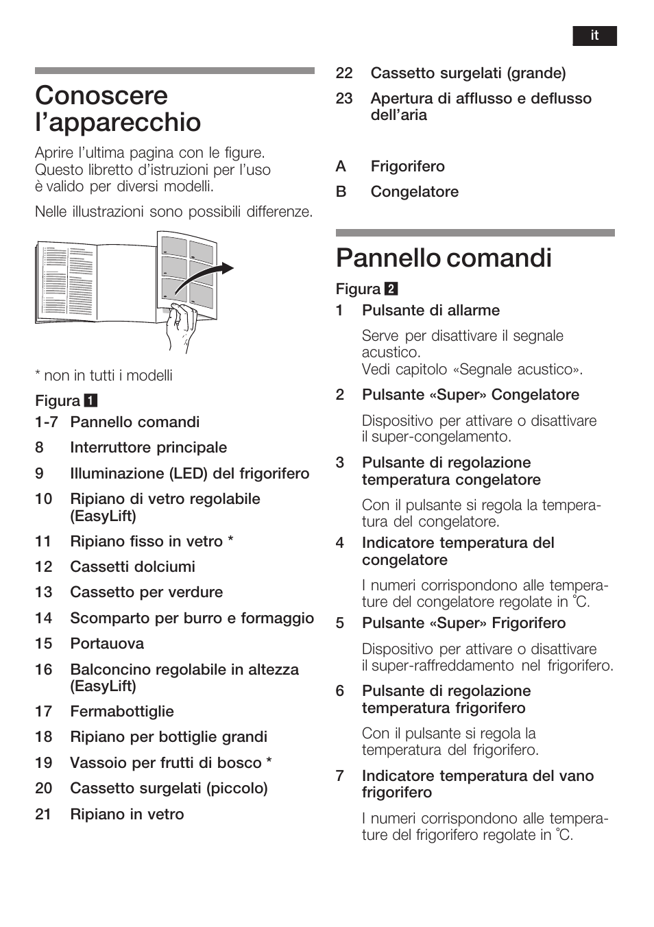 Conoscere l'apparecchio, Pannello comandi | Siemens KI34NP60 User Manual | Page 63 / 98