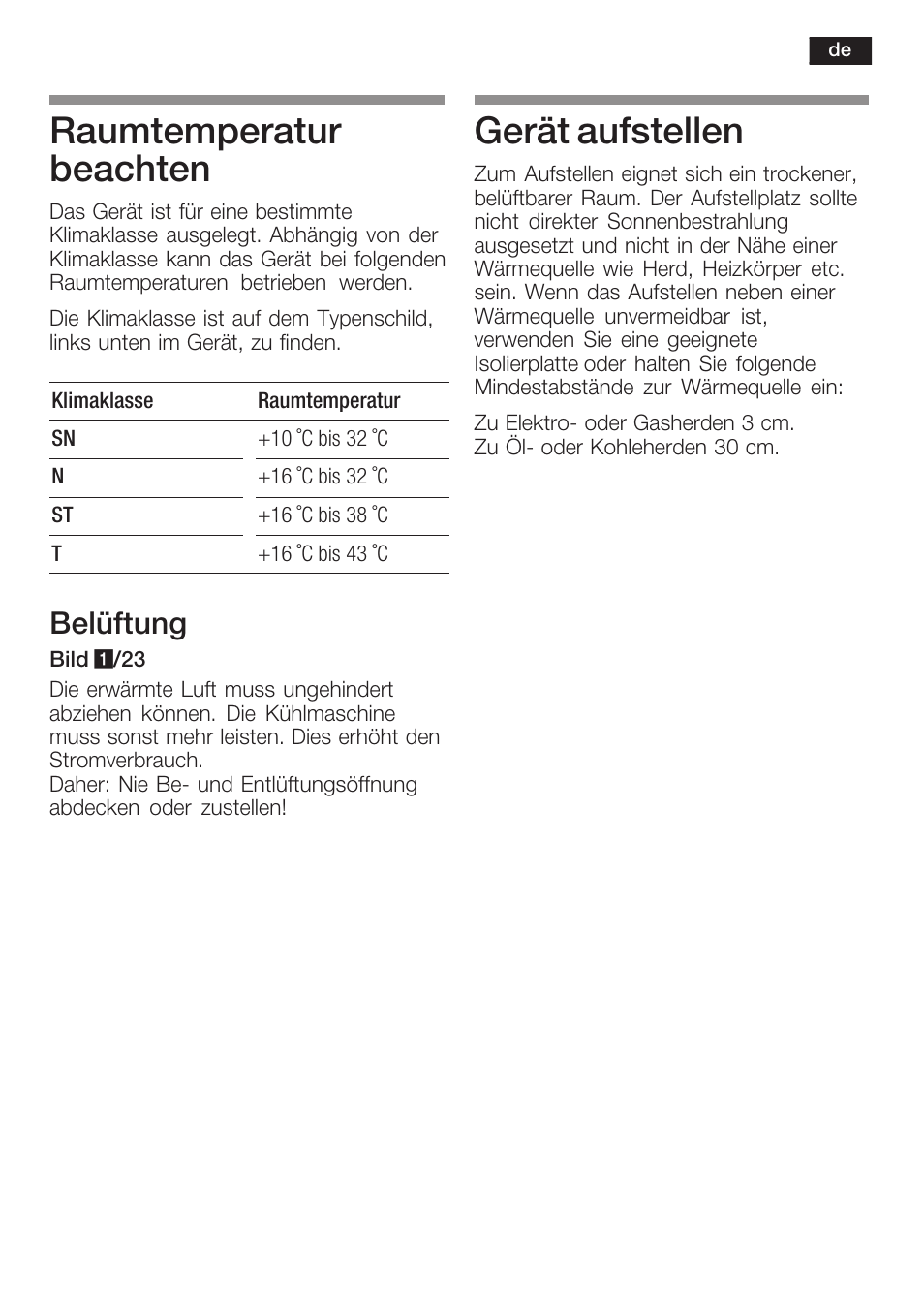 Raumtemperatur beachten, Gerät aufstellen, Belüftung | Siemens KI34NP60 User Manual | Page 9 / 98