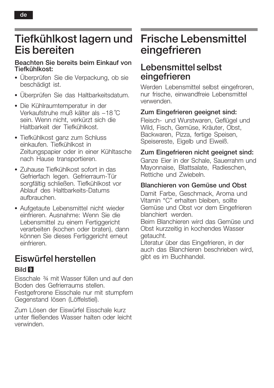 Tiefkühlkost lagern und eis bereiten, Frische lebensmittel eingefrieren, Eiswürfel herstellen | Lebensmittel selbst eingefrieren | Siemens KI40FP60 User Manual | Page 14 / 104