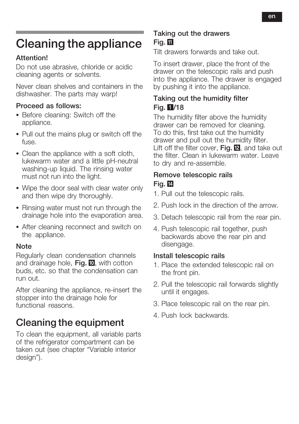 Cleaning the appliance, Cleaning the equipment | Siemens KI40FP60 User Manual | Page 35 / 104