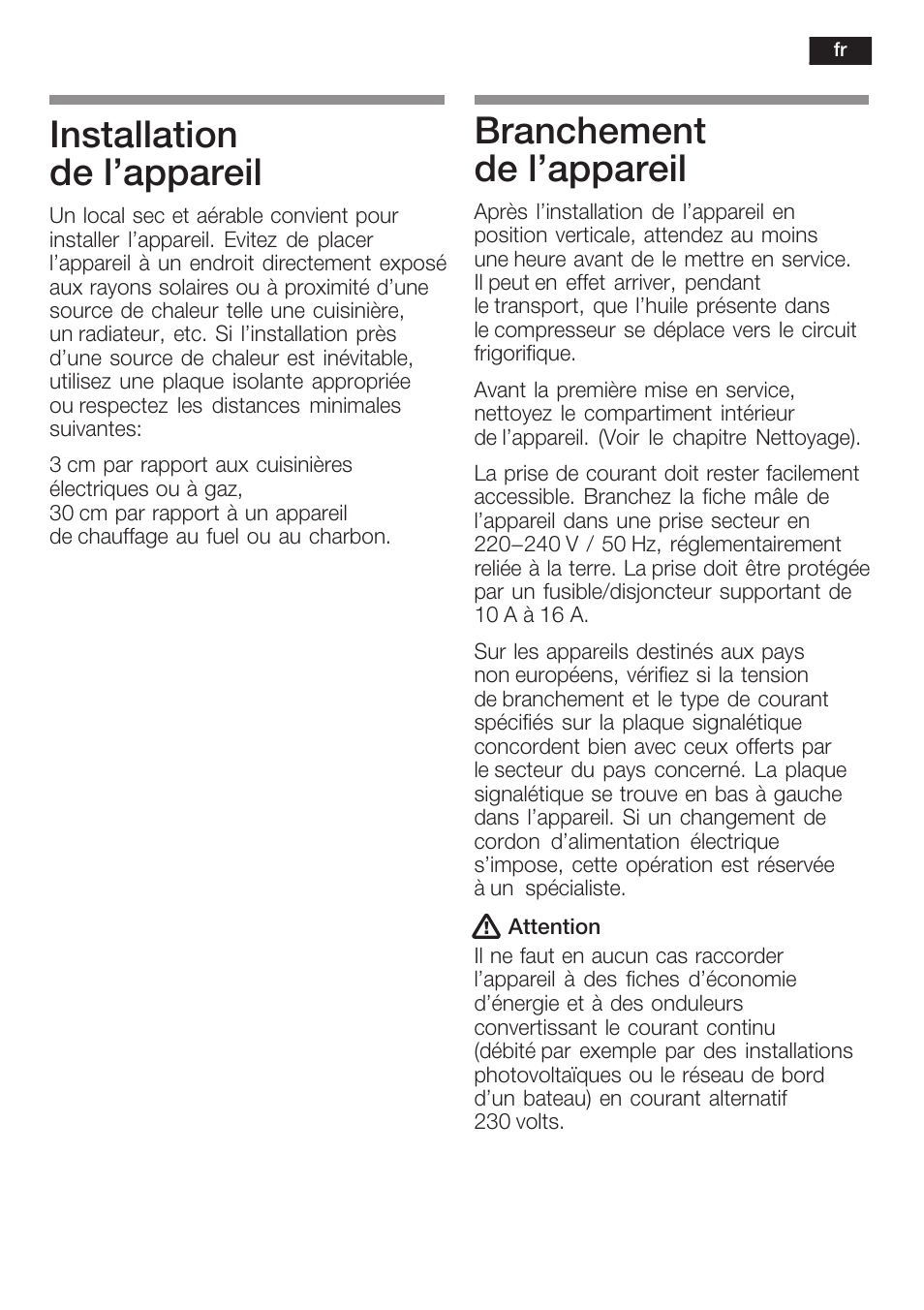 Installation de l'appareil, Branchement de l'appareil | Siemens KI40FP60 User Manual | Page 43 / 104