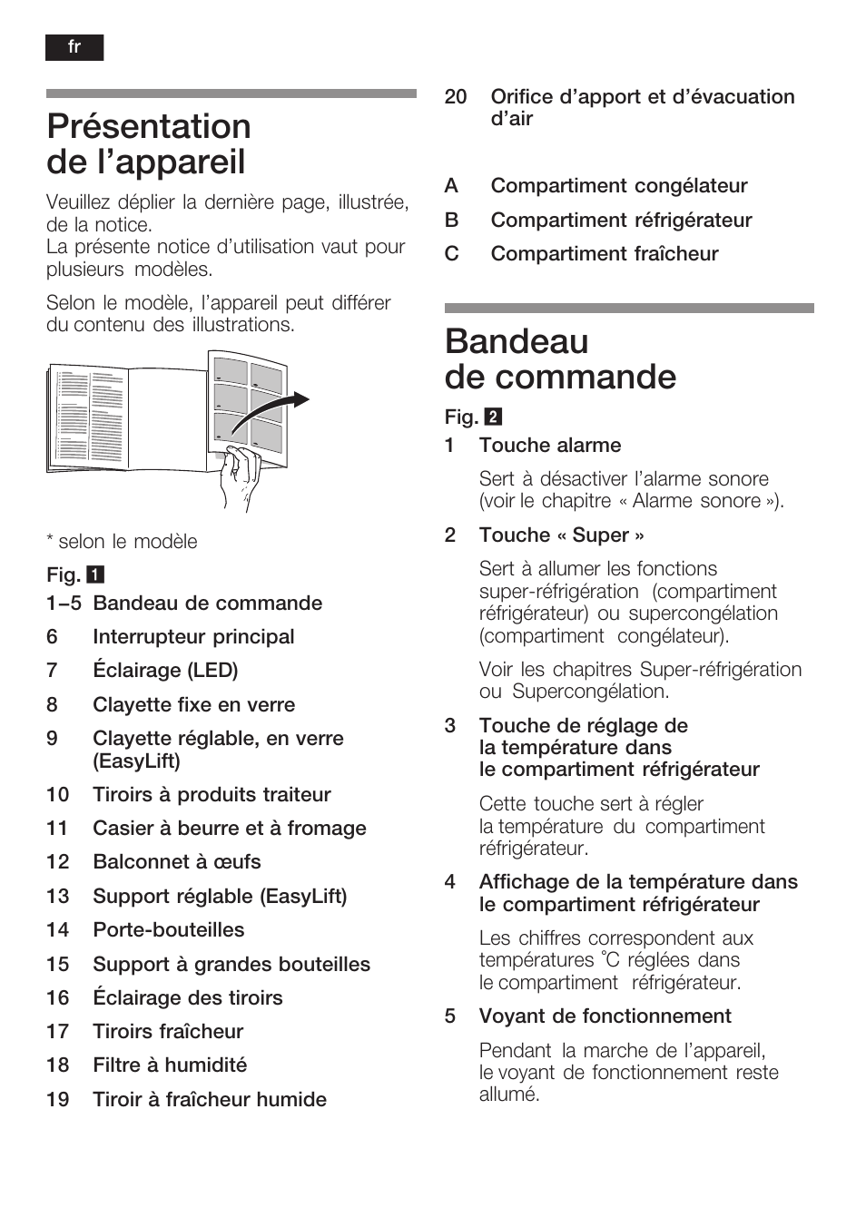 Présentation de l'appareil, Bandeau de commande | Siemens KI40FP60 User Manual | Page 44 / 104