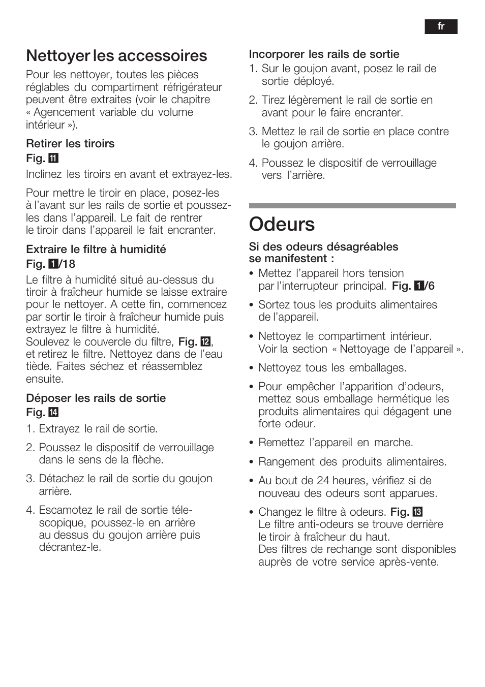 Odeurs, Nettoyer les accessoires | Siemens KI40FP60 User Manual | Page 55 / 104