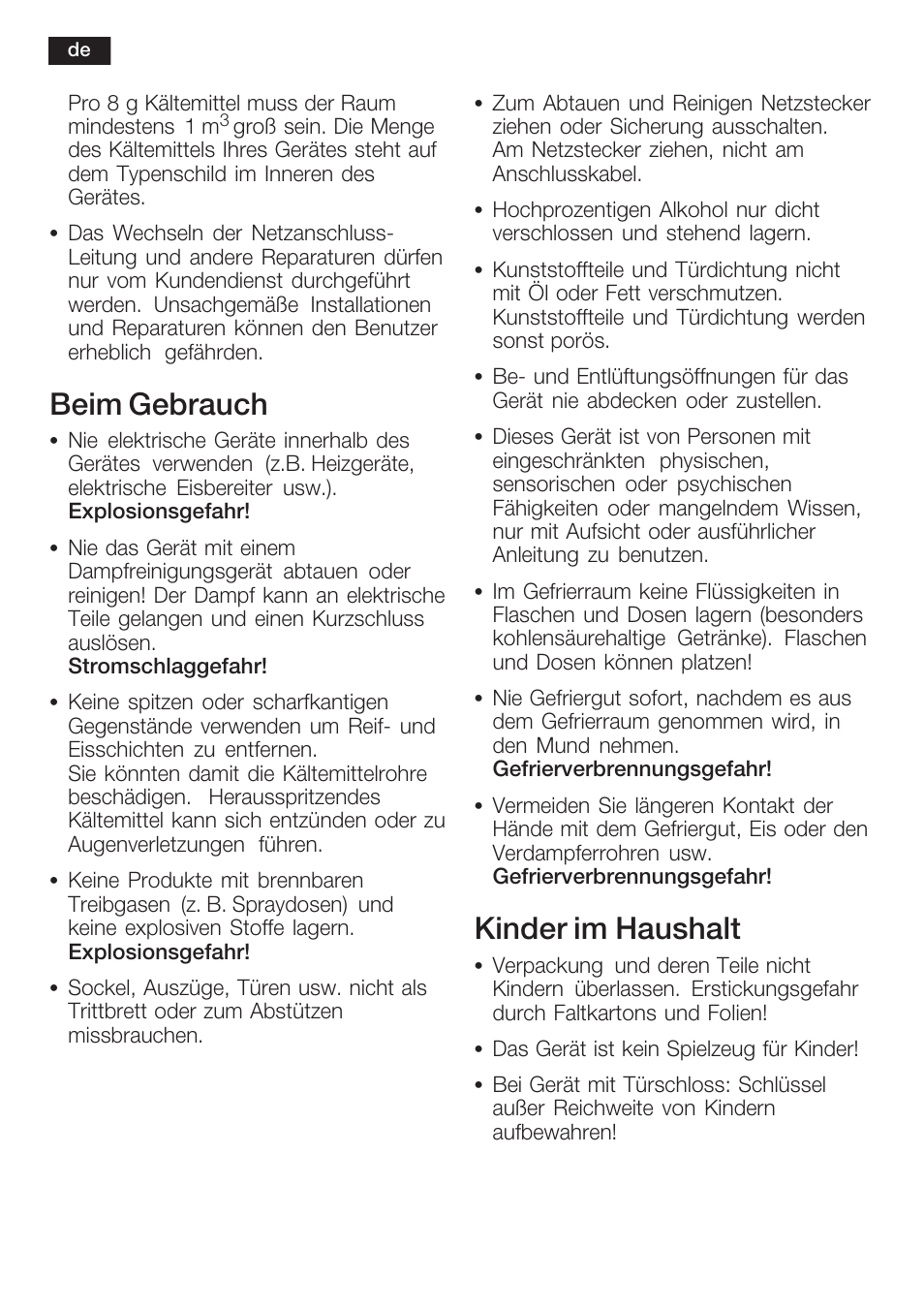 Beim gebrauch, Kinder im haushalt | Siemens KI40FP60 User Manual | Page 6 / 104