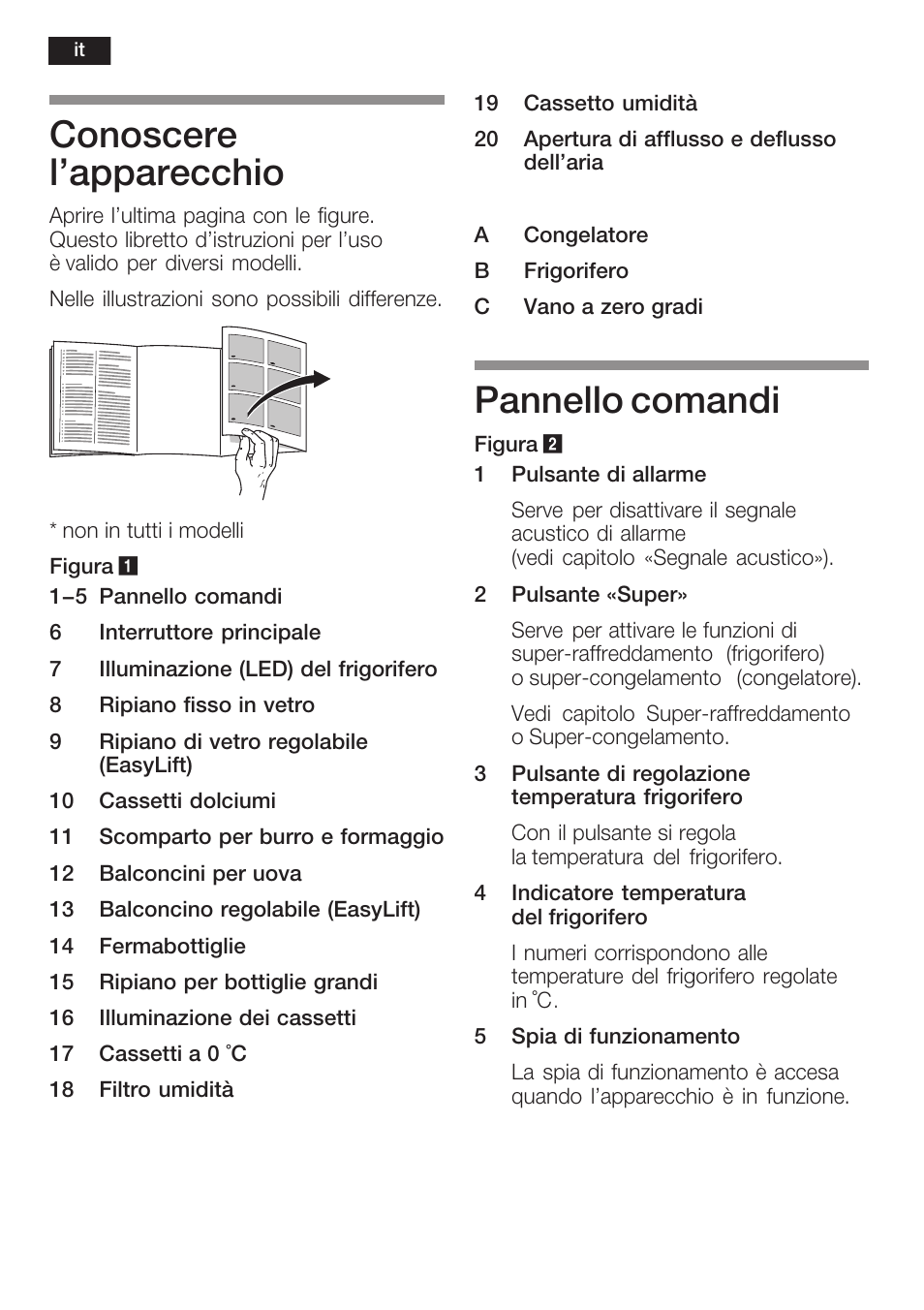 Conoscere l'apparecchio, Pannello comandi | Siemens KI40FP60 User Manual | Page 64 / 104