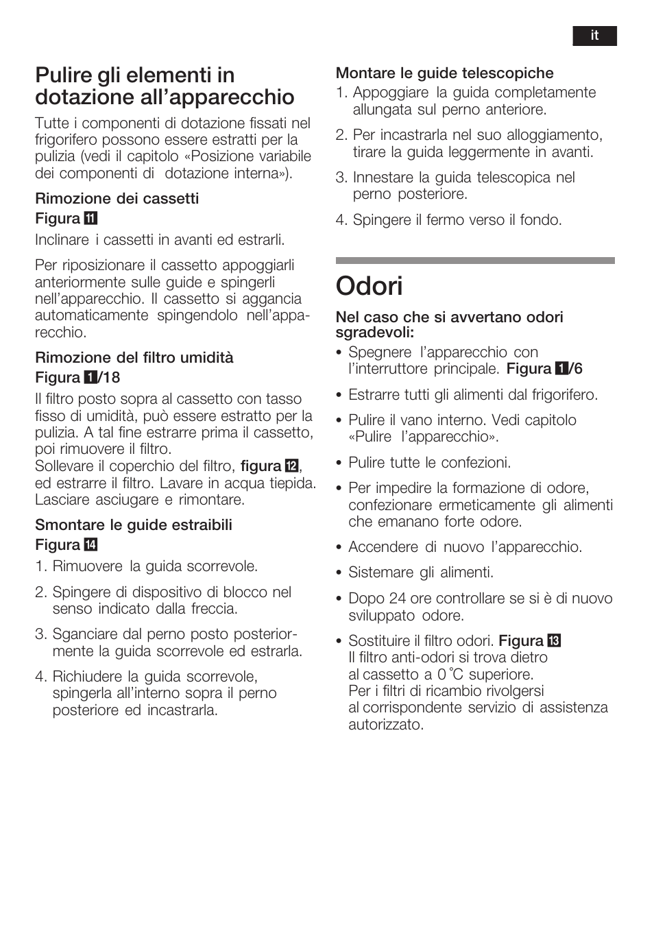 Odori, Pulire gli elementi in dotazione all'apparecchio | Siemens KI40FP60 User Manual | Page 75 / 104