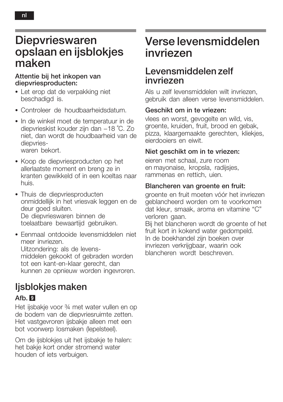 Diepvrieswaren opslaan en ijsblokjes maken, Verse levensmiddelen invriezen, Ijsblokjes maken | Levensmiddelen zelf invriezen | Siemens KI40FP60 User Manual | Page 90 / 104