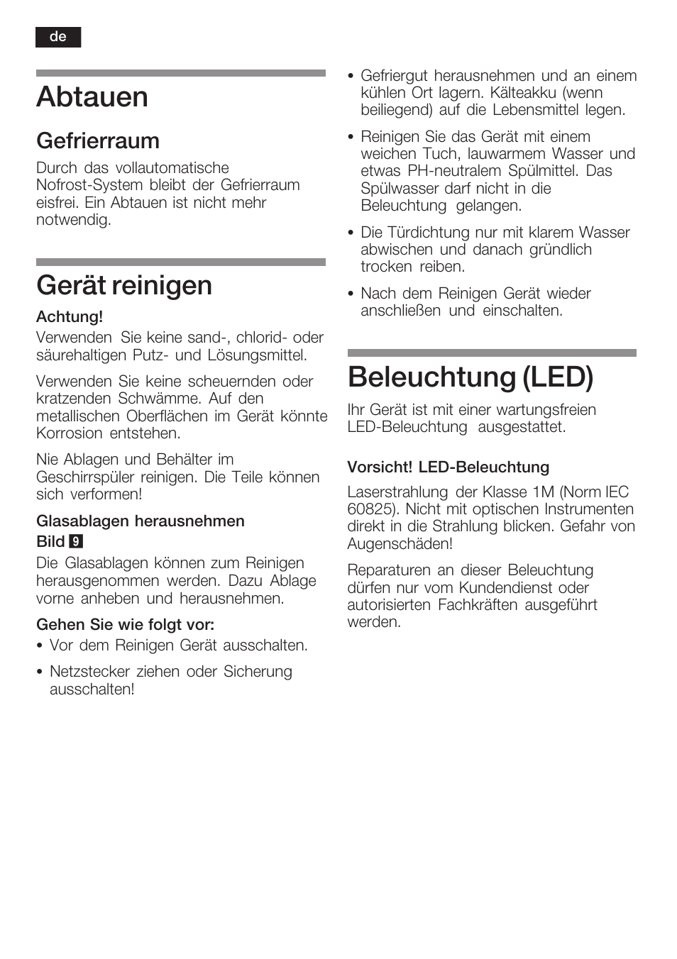 Abtauen, Beleuchtung (led), Gerät reinigen | Gefrierraum | Siemens GI38NP60 User Manual | Page 14 / 76