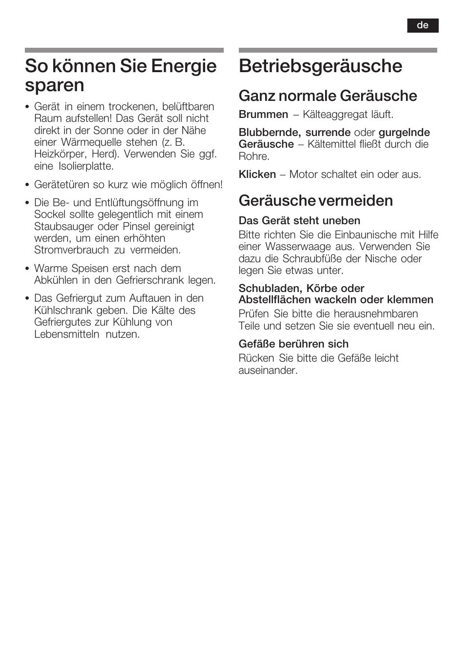 So können sie energie sparen, Betriebsgeräusche, Ganz normale geräusche | Geräusche vermeiden | Siemens GI38NP60 User Manual | Page 15 / 76
