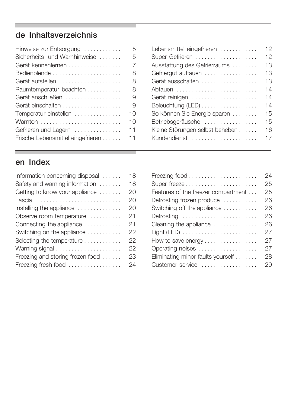 Deąinhaltsverzeichnis, Enąindex | Siemens GI38NP60 User Manual | Page 2 / 76