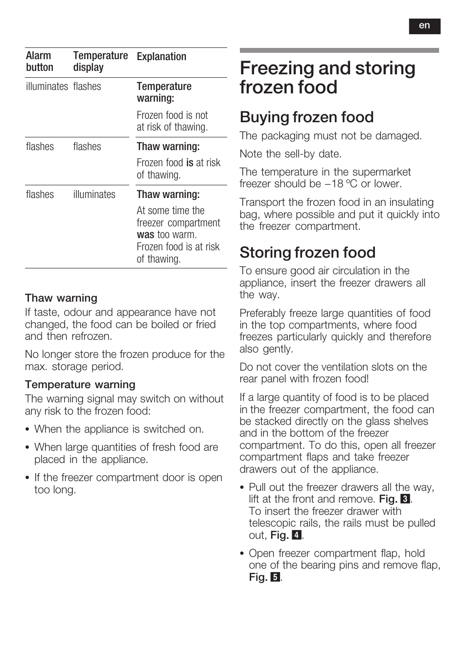 Freezing and storing frozen food, Buying frozen food, Storing frozen food | Siemens GI38NP60 User Manual | Page 23 / 76