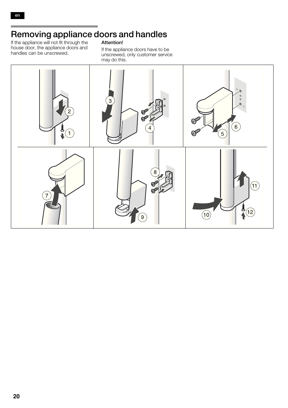 Removing appliance doors and handles | Siemens KA62NV40 User Manual | Page 20 / 71