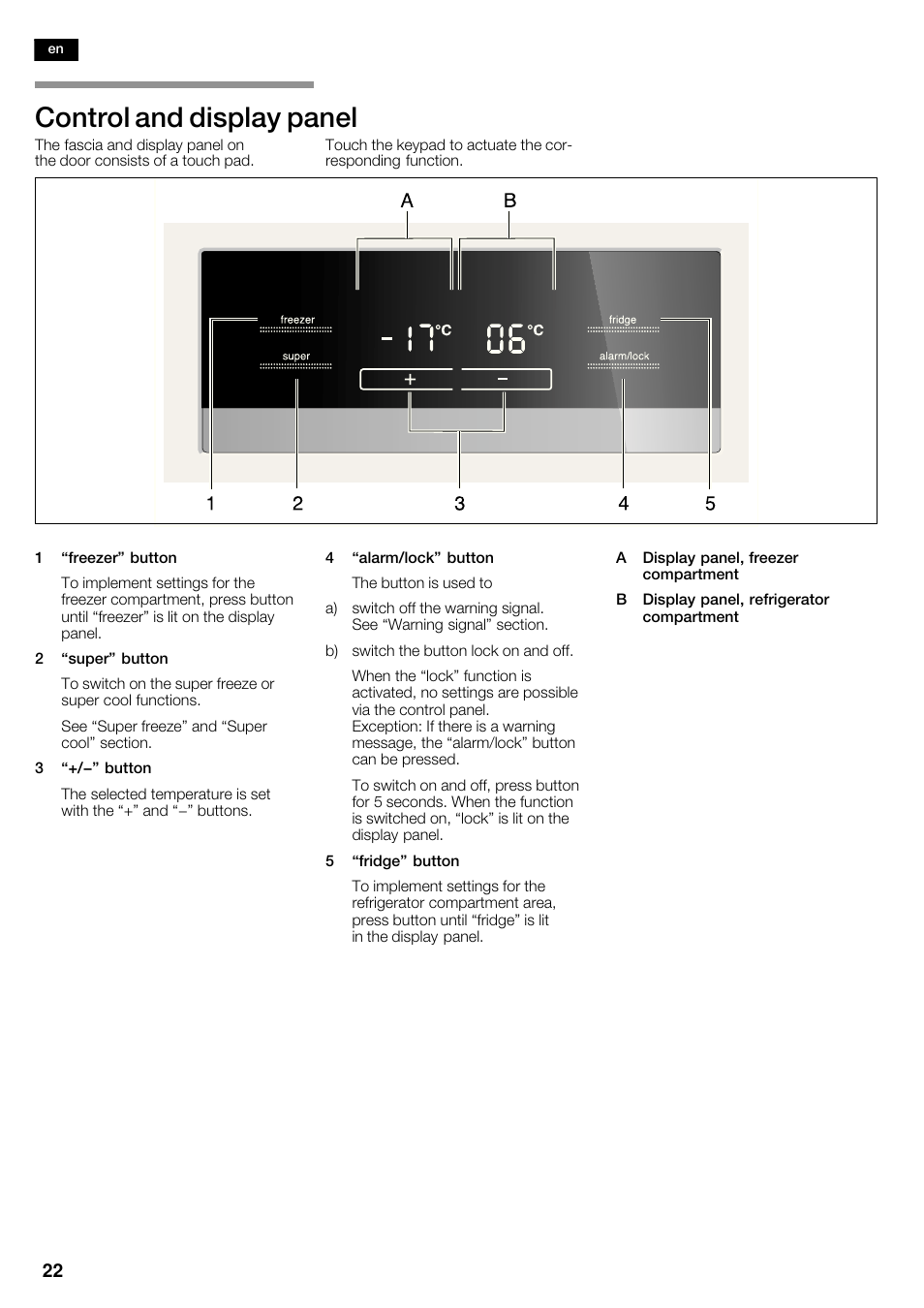 Control and display panel | Siemens KA62NV40 User Manual | Page 22 / 71