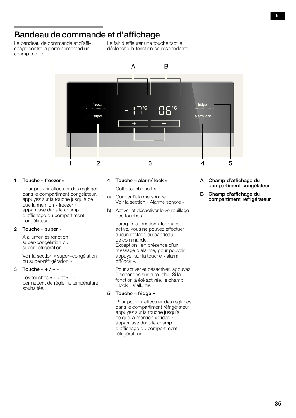 Bandeau de commande et d'affichage | Siemens KA62NV40 User Manual | Page 35 / 71