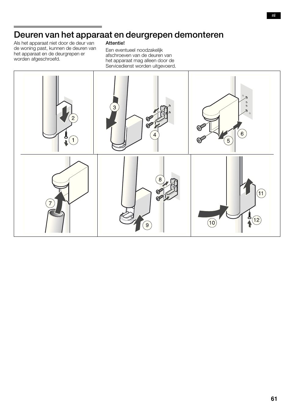 Deuren van het apparaat en deurgrepen demonteren | Siemens KA62NV40 User Manual | Page 61 / 71