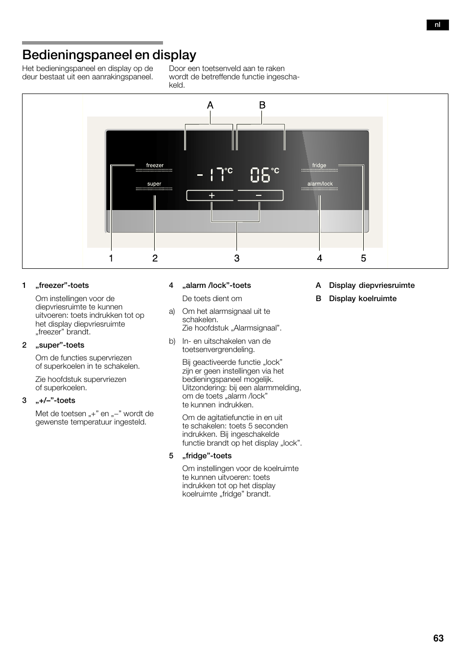 Bedieningspaneel en display | Siemens KA62NV40 User Manual | Page 63 / 71