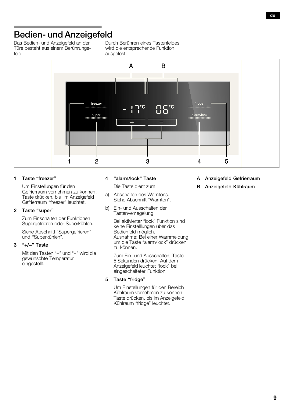 Bedienć und anzeigefeld | Siemens KA62NV40 User Manual | Page 9 / 71