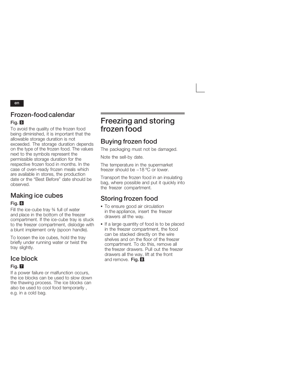 Freezing and storing frozen food, Frozenćfood calendar, Making ice cubes | Ice block, Buying frozen food, Storing frozen food | Siemens GU15DA55 User Manual | Page 20 / 65