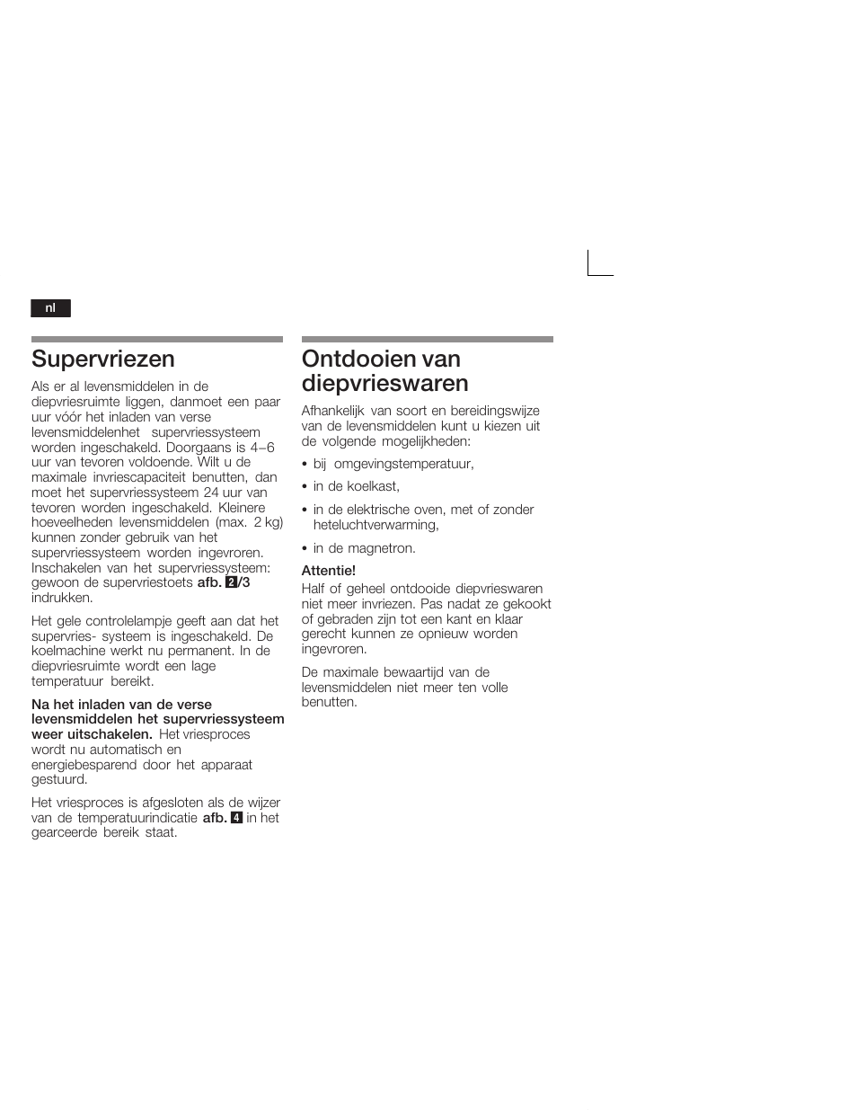 Supervriezen, Ontdooien van diepvrieswaren | Siemens GU15DA55 User Manual | Page 58 / 65