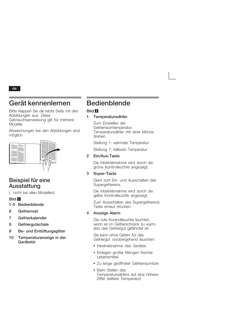 Gerät kennenlernen, Bedienblende, Beispiel für eine ausstattung | Siemens GU15DA55 User Manual | Page 6 / 65