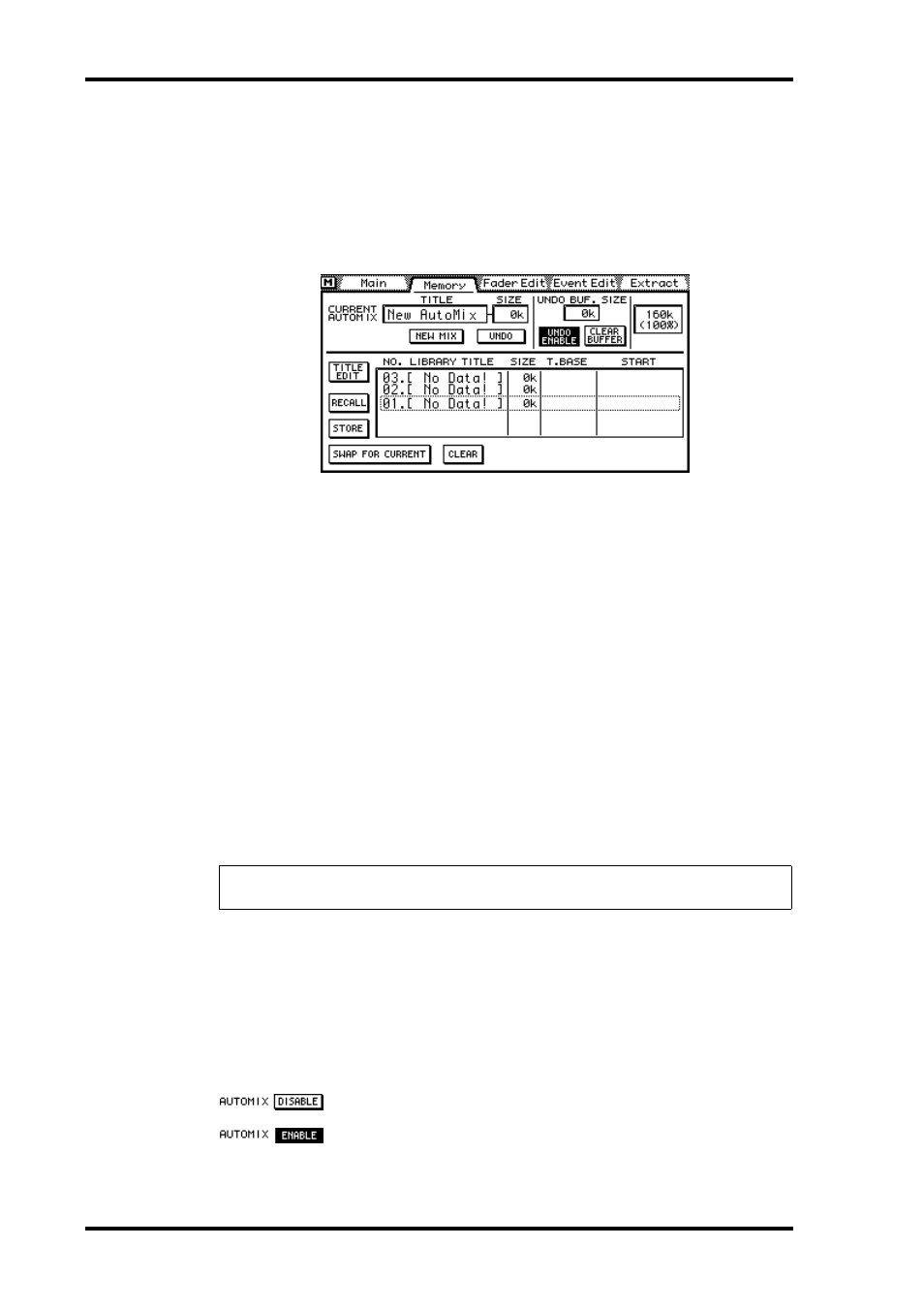Creating a new automix, Enabling automix, Creating a new automix enabling automix | ALESIS 03D User Manual | Page 190 / 302