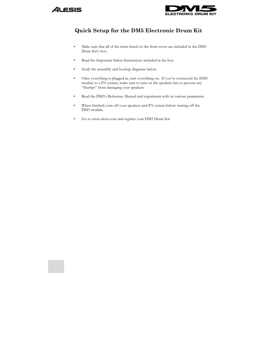 Quick setup for the dm5 electronic drum kit | ALESIS DM5 User Manual | Page 4 / 42