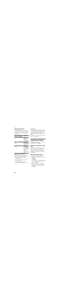 Allarme temperatura, Alla prima messa in funzione dell’apparecchio, Capacità utile totale | Sfruttare interamente il volume utile, Rimozione degli accessori, Avvertenza | Siemens GI38NP60 User Manual | Page 60 / 88