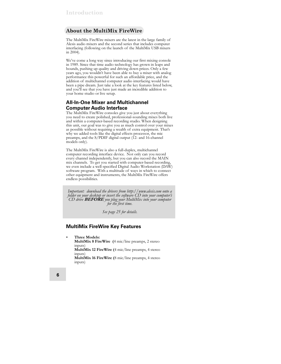 ALESIS MultiMix 12 FireWire User Manual | Page 8 / 64