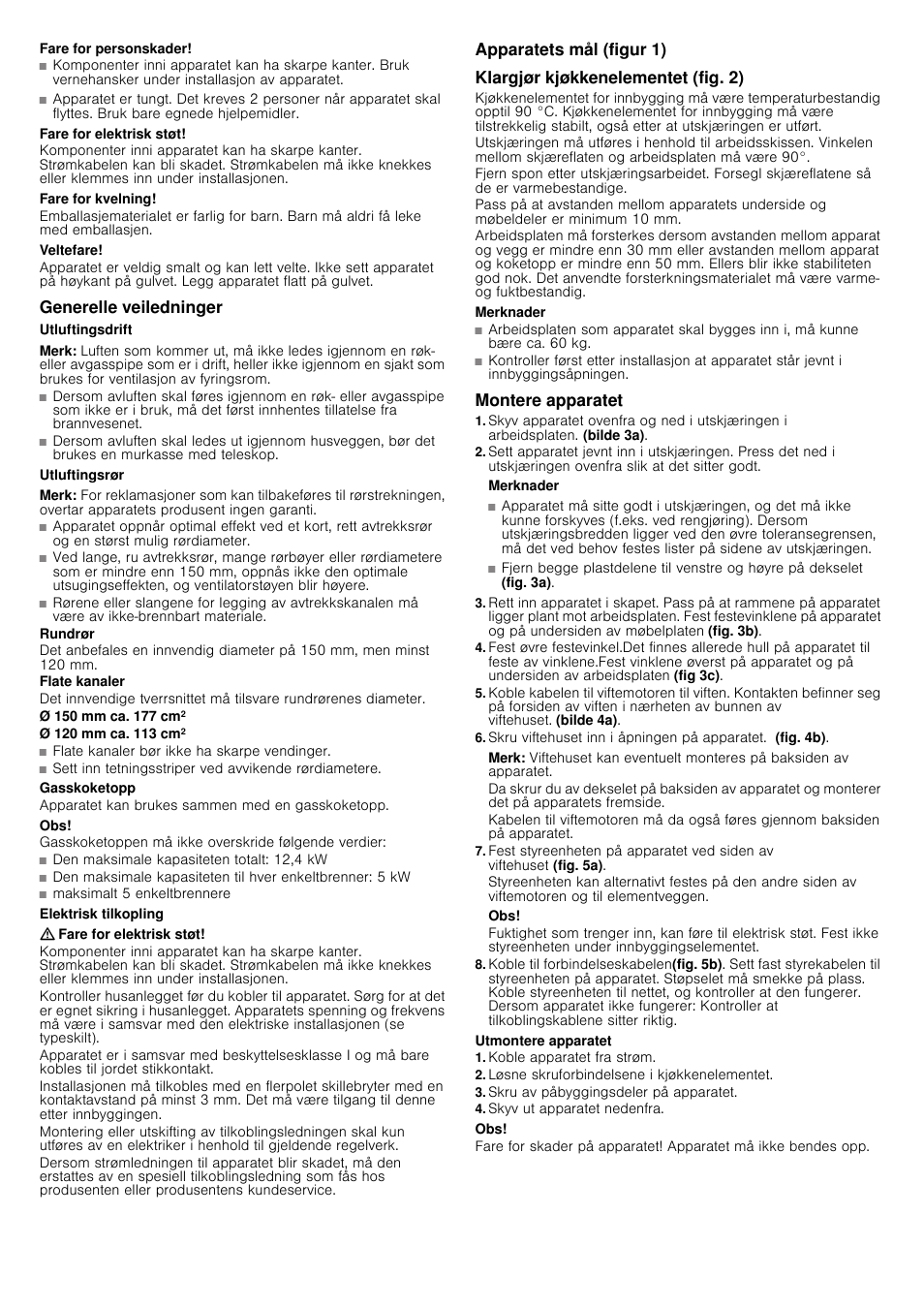 Fare for personskader, Fare for elektrisk støt, Fare for kvelning | Veltefare, Generelle veiledninger, Utluftingsdrift, Merk, Utluftingsrør, Gasskoketopp, Elektrisk tilkopling | Siemens LD97AA670 User Manual | Page 21 / 24