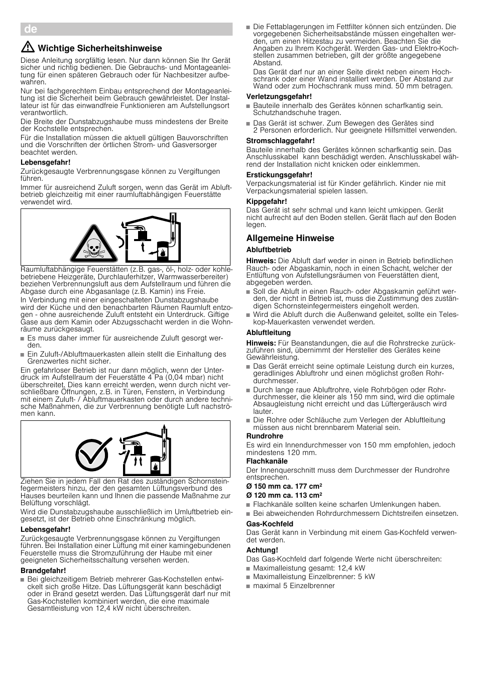 Ø montageanleitung, Wichtige sicherheitshinweise, Lebensgefahr | Brandgefahr, Verletzungsgefahr, Stromschlaggefahr, Erstickungsgefahr, Kippgefahr, Allgemeine hinweise, Abluftbetrieb | Siemens LD97AA670 User Manual | Page 4 / 24