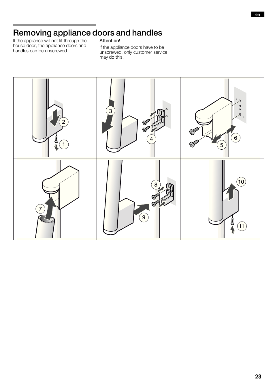 Removing appliance doors and handles | Siemens KA62NV40 User Manual | Page 23 / 94