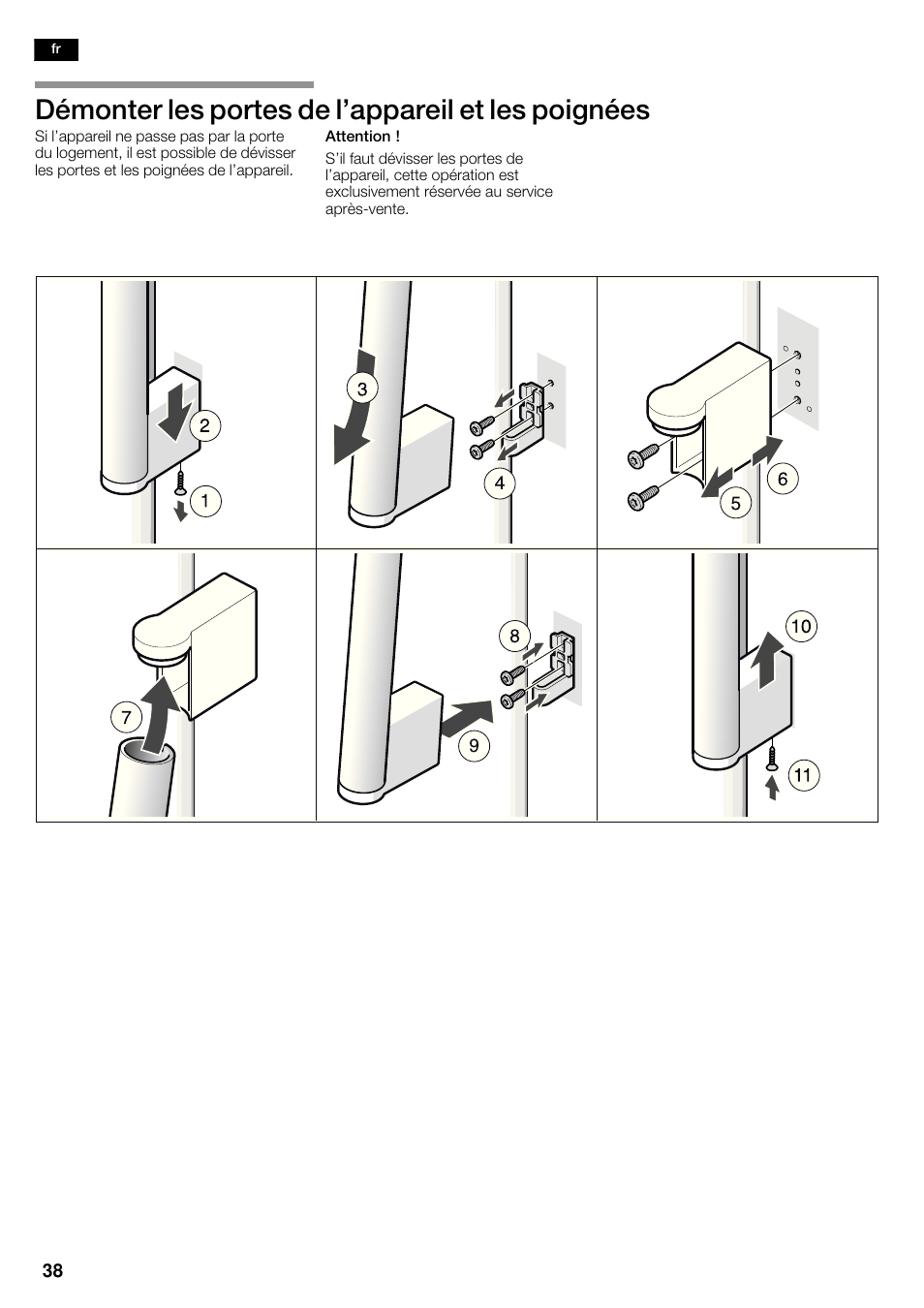 Démonter les portes de l'appareil et les poignées | Siemens KA62NV40 User Manual | Page 38 / 94
