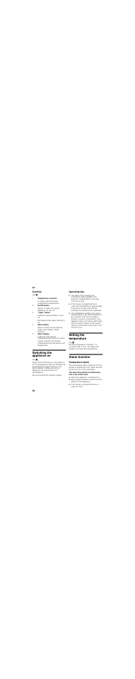 Controls, Switching the appliance on, Operating tips | Setting the temperature, Alarm function, Temperature alarm, When the appliance is switched on, If the freezer compartment door is open too long | Siemens GU15DA55 User Manual | Page 22 / 75